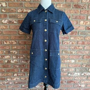 J.Crew Denim Utility Mini Dress Gold Button Pocket NWOT Size 6